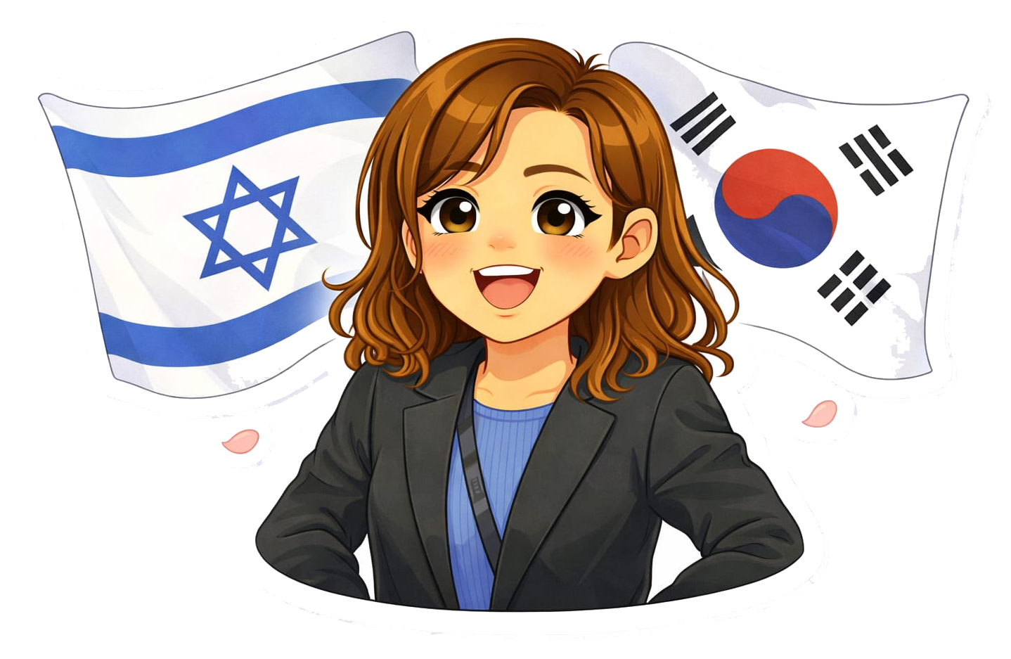 המורה מיהל עם דגלי ישראל וקוריאה